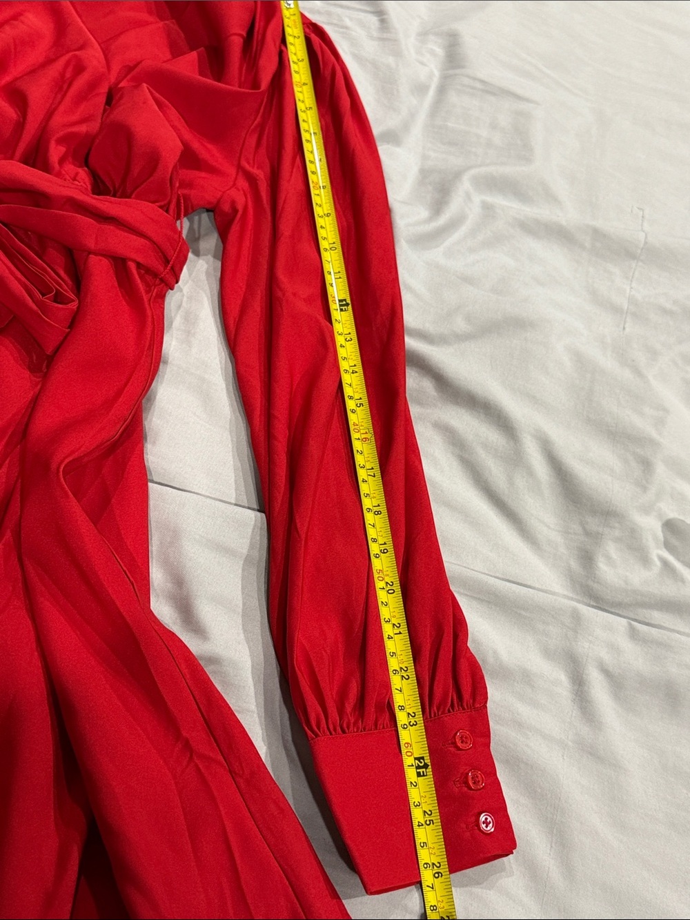 Express Red Long-Sleeve Wrap Dress with Tie Waist - Picture 6 of 7